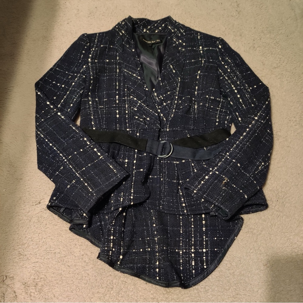 Nanette Lepore Maddalena Tweed Blue Blazer Belted Mermaid Asymmetric Size 4 Navy - Picture 4 of 10